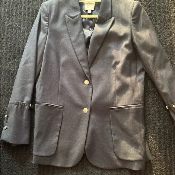 TWP Mo Wool-Blend Oversized Blazer Indigo Charcoal Pinstripe Size S New w/o Tags - Picture 4 of 10